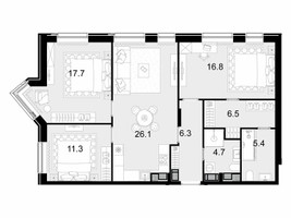 Планировка трехкомнатной(квартира) площадью 94.9 квадратных метров в “ЖК Трилогия Кристалл”