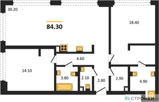 Планировка двухкомнатной(квартира) площадью 84.3 квадратных метров в “ЖК СТОУН Грэйн”
