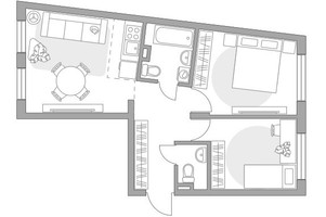 Планировка трехкомнатной(квартира) площадью 55.26 квадратных метров в “ЖК Аникеевский”