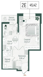 Планировка однокомнатной(квартира) площадью 46.95 квадратных метров в ЖК “ЖК Рига Хиллс”