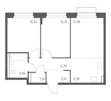Планировка двухкомнатной(квартира) площадью 51.95 квадратных метров в “ЖК Новое Внуково”