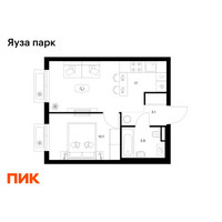Планировка однокомнатной(квартира) площадью 34.1 квадратных метров в “ЖК Яуза Парк (Мытищи)”