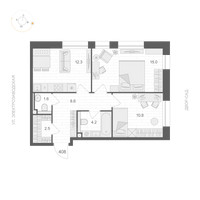 Планировка двухкомнатной(апартаменты) площадью 55 квадратных метров в “ЖК ARTEL (Артель)”