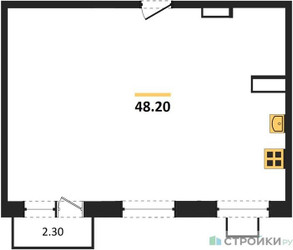 Планировка двухкомнатной(квартира) площадью 48.2 квадратных метров в “ЖК Легендарный квартал на Ботаническом саду”