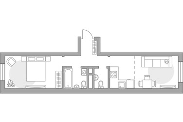 Планировка однокомнатной(квартира) площадью 42.77 квадратных метров в ЖК “ЖК Живописный”
