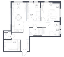 Планировка трехкомнатной(квартира) площадью 89.71 квадратных метров в “ЖК Остафьево”