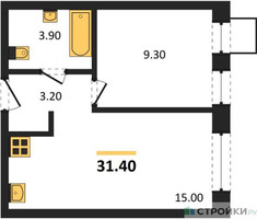 Планировка однокомнатной(квартира) площадью 31.4 квадратных метров в “ЖК Никольский квартал Отрада”