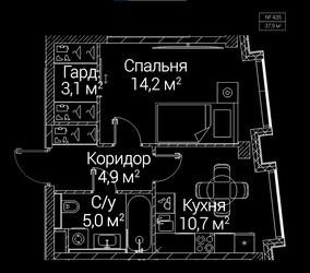Планировка однокомнатной(квартира) площадью 37.9 квадратных метров в ЖК “ЖК СЕЗАР БУДУЩЕЕ”