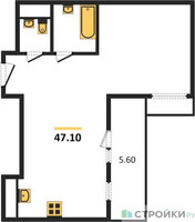Планировка двухкомнатной(квартира) площадью 47.1 квадратных метров в “ЖК Римский”