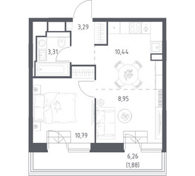 Планировка однокомнатной(квартира) площадью 38.66 квадратных метров в ЖК “ЖК Верейская 41”