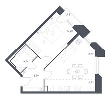 Планировка однокомнатной(апартаменты) площадью 51.98 квадратных метров в “ЖК Скай Спутник”