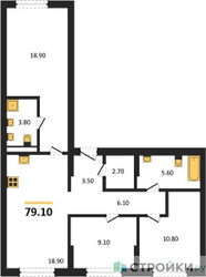 Планировка трехкомнатной(квартира) площадью 79.1 квадратных метров в ЖК “ЖК Первый квартал”