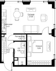 Планировка однокомнатной(квартира) площадью 49.28 квадратных метров в ЖК “ЖК СЕТ”