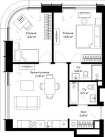Планировка двухкомнатной(квартира) площадью 59.41 квадратных метров в “ЖК Сити Бэй”