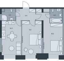Планировка трехкомнатной(квартира) площадью 63.6 квадратных метров в “ЖК Ever (Эвер)”
