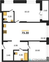 Планировка двухкомнатной(квартира) площадью 73.2 квадратных метров в “ЖК Первый квартал”