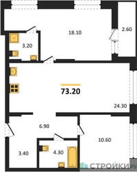 Планировка двухкомнатной(квартира) площадью 73.2 квадратных метров в ЖК “ЖК Первый квартал”