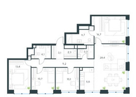 Планировка 4+ комнатной(квартира) площадью 113.7 квадратных метров в “ЖК Левел Звенигородская”