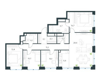 Планировка 4+ комнатной(квартира) площадью 113.7 квадратных метров в ЖК “ЖК Левел Звенигородская”
