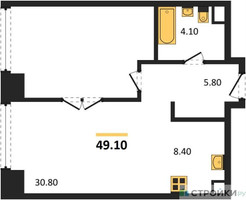 Планировка однокомнатной(квартира) площадью 49.1 квадратных метров в “ЖК Nagatino i-Land (Нагатино ай-лэнд)”
