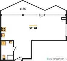 Планировка однокомнатной(апартаменты) площадью 52.7 квадратных метров в “ЖК Nametkin Tower (Наметкин Тауэр)”