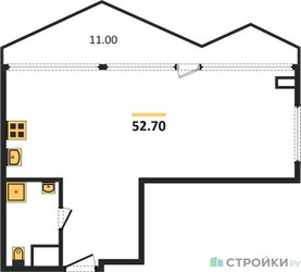 Планировка однокомнатной(апартаменты) площадью 52.7 квадратных метров в ЖК “ЖК Nametkin Tower (Наметкин Тауэр)”