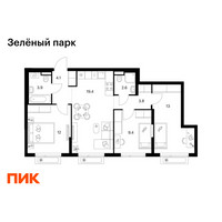 Планировка трехкомнатной(квартира) площадью 68.2 квадратных метров в “ЖК Зеленый парк”