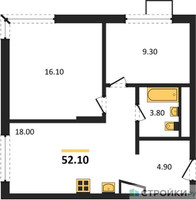 Планировка двухкомнатной(квартира) площадью 52.1 квадратных метров в “Лесная Коллекция”