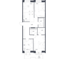 Планировка трехкомнатной(квартира) площадью 90.93 квадратных метров в ЖК “ЖК Верейская 41”