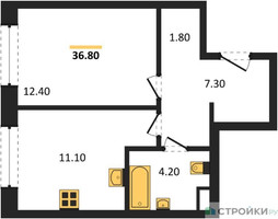 Планировка однокомнатной(квартира) площадью 36.8 квадратных метров в “Жилые кварталы Белый Град”