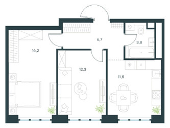 Планировка двухкомнатной(квартира) площадью 50.5 квадратных метров в ЖК “ЖК Level Южнопортовая”