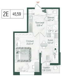 Планировка однокомнатной(квартира) площадью 47.09 квадратных метров в ЖК “ЖК Рига Хиллс”