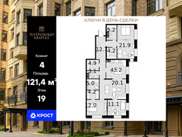 Планировка 4+ комнатной(квартира) площадью 121.4 квадратных метров в “ЖК Театральный квартал”