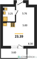 Планировка студии(квартира) площадью 23.39 квадратных метров в “ЖК Химки Тайм”