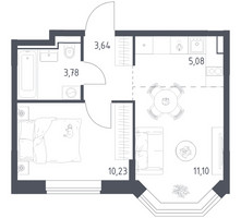 Планировка однокомнатной(квартира) площадью 33.83 квадратных метров в “ЖК Квартал Домашний”