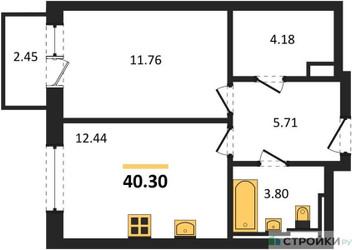 Планировка однокомнатной(квартира) площадью 40.3 квадратных метров в ЖК “ЖК Квартал Герцена”