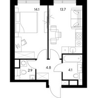 Планировка однокомнатной(квартира) площадью 39.6 квадратных метров в “ЖК Нексус от Аквилон”