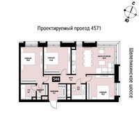 Планировка трехкомнатной(квартира) площадью 94 квадратных метров в “ЖК Шелепиха (Cosmopolit)”