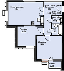 Планировка двухкомнатной(квартира) площадью 60.3 квадратных метров в ЖК “ЖК Соболевка”