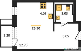 Планировка студии(квартира) площадью 26.47 квадратных метров в “ЖК Прибрежный Парк”