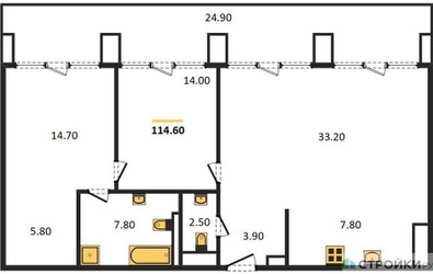 Планировка однокомнатной(квартира) площадью 114.6 квадратных метров в ЖК “ЖК OPUS (Опус)”