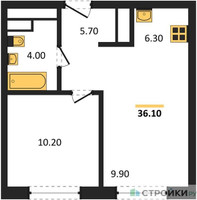 Планировка однокомнатной(квартира) площадью 36.1 квадратных метров в “ЖК Ольховый Квартал”