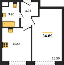 Планировка однокомнатной(квартира) площадью 34.89 квадратных метров в ЖК “ЖК Одинград. Квартал Семейный”