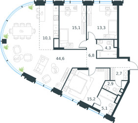 Планировка 4+ комнате(квартира) площадью 120.1 квадратных метров в “ЖК Level Академическая”