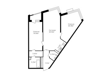 Планировка трехкомнатной(квартира) площадью 92.5 квадратных метров в ЖК “ЖК Клубный дом Точка отсчета”
