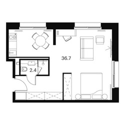 Планировка студии(апартаменты) площадью 39.1 квадратных метров в ЖК “ЖК Аквилон Signal (Аквилон Сигнал)”