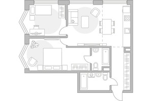 Планировка трехкомнатной(квартира) площадью 66.49 квадратных метров в “ЖК Мневники от Гранель”
