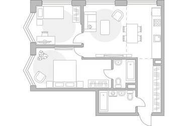 Планировка трехкомнатной(квартира) площадью 66.49 квадратных метров в ЖК “ЖК Мневники от Гранель”