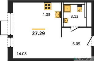 Планировка студии(квартира) площадью 27.29 квадратных метров в “ЖК Квартал Ивакино”