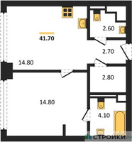 Планировка однокомнатной(квартира) площадью 41.7 квадратных метров в “ЖК СТОУН Грэйн”